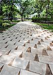 White tile pavement in the urban park.