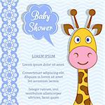 Cute blue baby boy shower card with giraffe