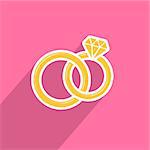 Wedding rings icon on pink background flat design