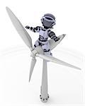3D Render of a Robot with wind turbine