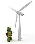 3D render of a tortoise with wind turbine