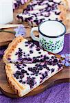 Piece of fresh homemade blueberry pie and milk