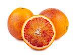 Ripe blood red orange fruits isolated on white background