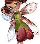 Digitally rendered illustration of cartoon blossom fairy on white background.