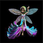 3d render of cute fairy in colorful  glittering dress.