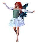 Digitally rendered illustration of a fairy girl with red hair in green dress on white background.
