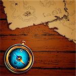 marine theme, compass and old map, this illustration may be useful as designer work