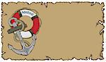 marine theme, old parchment with anchor and lifebuoy, this illustration may be useful as designer work