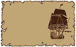 marine theme, old parchment with sailboat, this illustration may be useful as designer work
