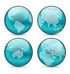 Illustration set globes showing earth with continents - vector