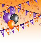 Illustration hanging flags and balloons for Halloween party - vector