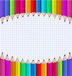 Illustration rainbow of pencils on paper sheet background - vector