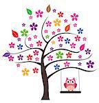 vector floral tree with owls swinging