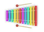 Colorful xylophone with mallets on white background