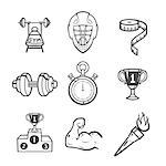 Collection of sport icons. Sport equipment. Vector icons set isolated on white background.