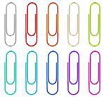 Set of multicolored paperclips isolated on white background