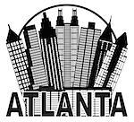 Atlanta Georgia City Skyline in Circle with Text Silhouette Black and White Illustration