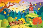 Autumn landscape with windmill 1 - eps10 vector illustration.