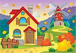 Autumn theme house and windmill - eps10 vector illustration.
