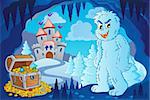 Winter cave with yeti - eps10 vector illustration.
