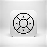 White abstract technology app icon, joystick button template with arrows, realistic shadow and light background for user interfaces, UI, applications, apps, and presentations.