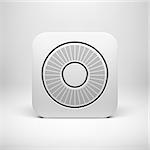 White abstract technology app icon, button template with circle perforated speaker grill pattern, realistic shadow and light background for user interfaces, UI, applications, apps, and presentations.