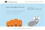 Gray mouse under cat's paw. Page not found Error 404. Text outlined. Used free font Open Sans