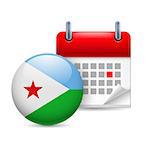 Calendar and round flag icon. National holiday in Djibouti