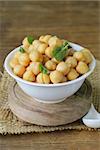 fresh roasted chickpeas with basil leaves