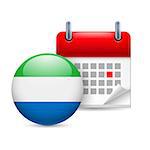 Calendar and round flag icon. National holiday in Sierra Leone