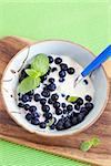 Fresh yogurt with blueberry and mint  for breakfast
