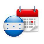 Calendar and round Honduran flag icon. National holiday in Honduras