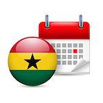 Calendar and round Ghanaian flag icon. National holiday in Ghana