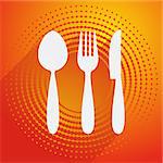 Restaurant menu icon with cutlery orange halftone design