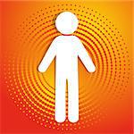 White vector man icon on orange halftone background