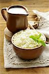 fresh dairy curd in a ceramic bowl, rustic style