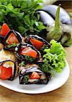 vegetable saute fried eggplant rolls with tomatoes