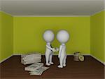 3d small people making deal. Real estate concept.