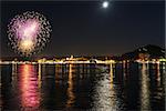 Fireworks on the lakefront of Arona in a summer party night - Piedmont