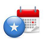 Calendar and round Somalian flag icon. National holiday in Somalia