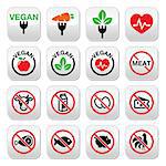 Vector signs set of healthy green food buttons isolated on white