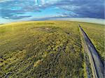 Colorado prairie in sunset light - aerial view of Pawnee National Grassland from a low flying quadcopter drone