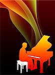 Piano Musician on Abstract Flowing Flame Background Original Illustration