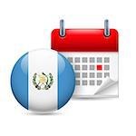 Calendar and round Guatemalan flag icon. National holiday in Guatemala