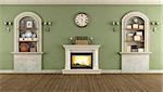 Room in classic style with arched niches and fireplace - rendering