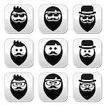 People with beard in glasses, sunglasses and hat vector buttons set isolated on white