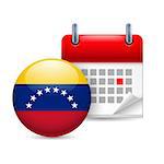 Calendar and round Venezuelan flag icon. National holiday in Venezuela