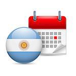 Calendar and round Argentinian flag icon. National holiday in Argentina