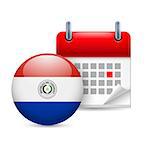 Calendar and round Paraguayan flag icon. National holiday in Paraguay