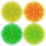 Collection of different citrus slices isolated on white background.